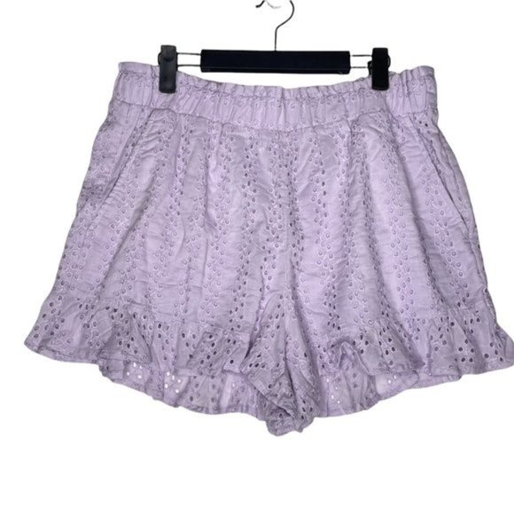 Hollister Pants - Hollister Women's Size L Lavender Light Pull On Purple Eyelet Short Shorts